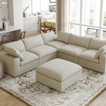 Stellar – Modulær hjørnesofa med matchende puff i beige tekstil