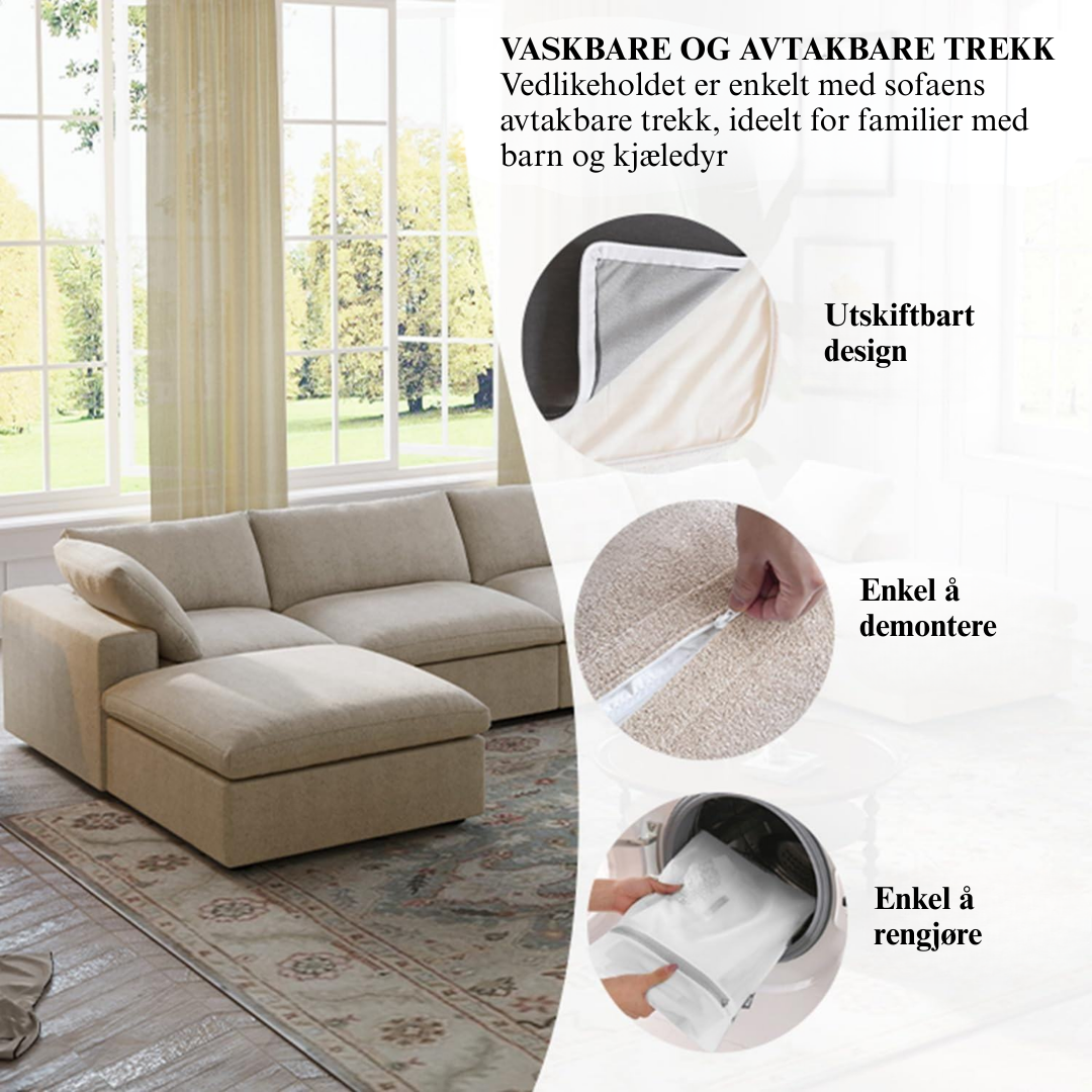 Stellar – Modulær hjørnesofa med matchende puff i beige tekstil