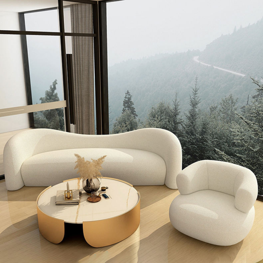 Aurran – Skulpturell Sofagruppe i Hvit Bouclé