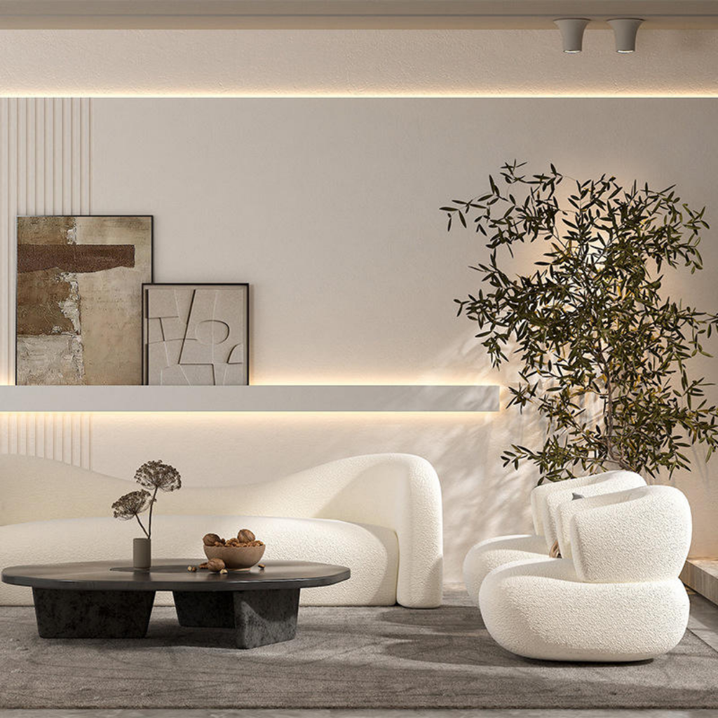 Aurran – Skulpturell Sofagruppe i Hvit Bouclé