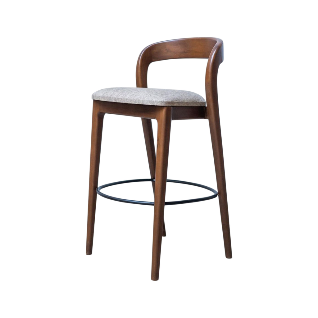 Walnut – Barstol i Mørkt Tre og Moderne Tekstil